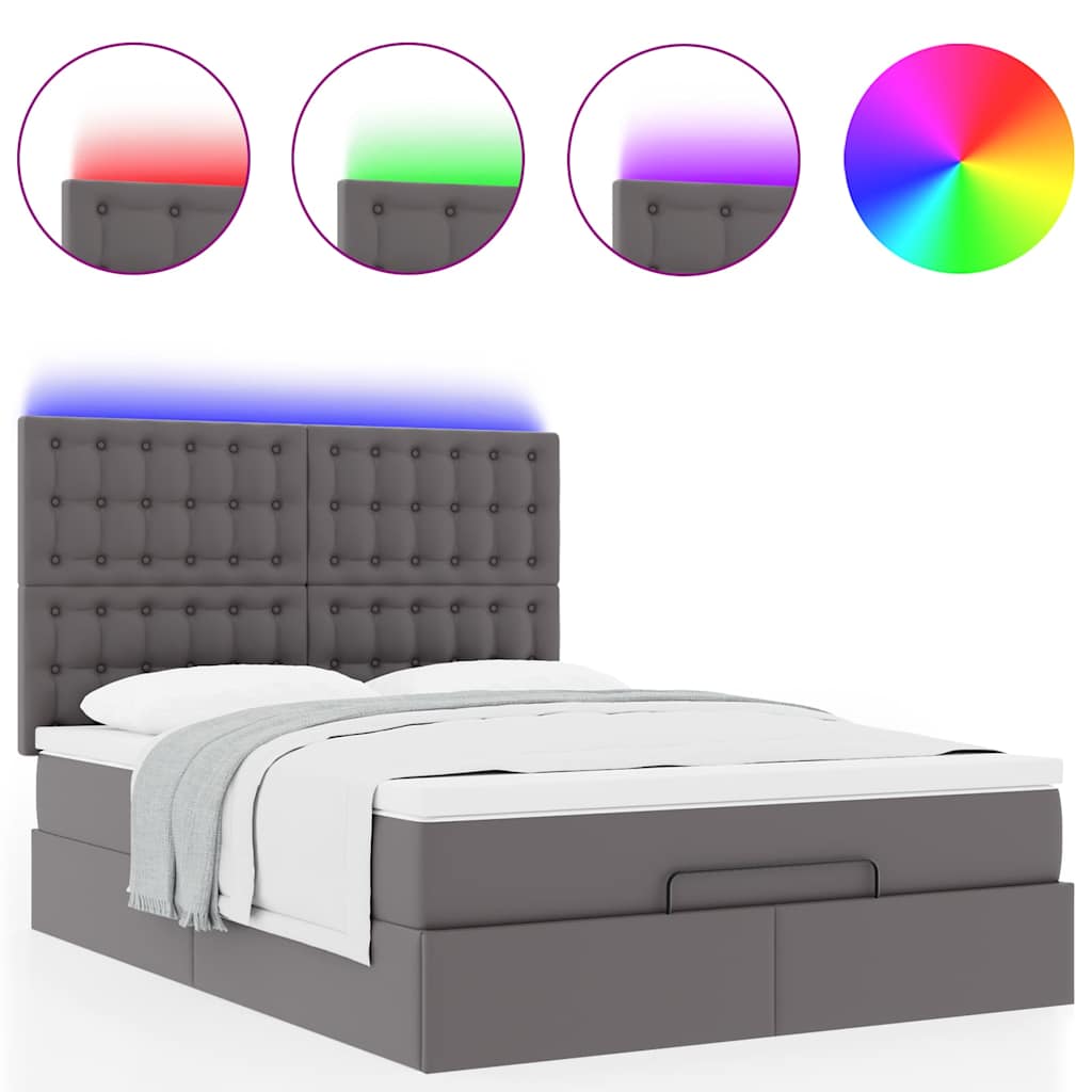 Cadre de lit ottoman avec matelas gris 140x190 cm similicuir - XIOS