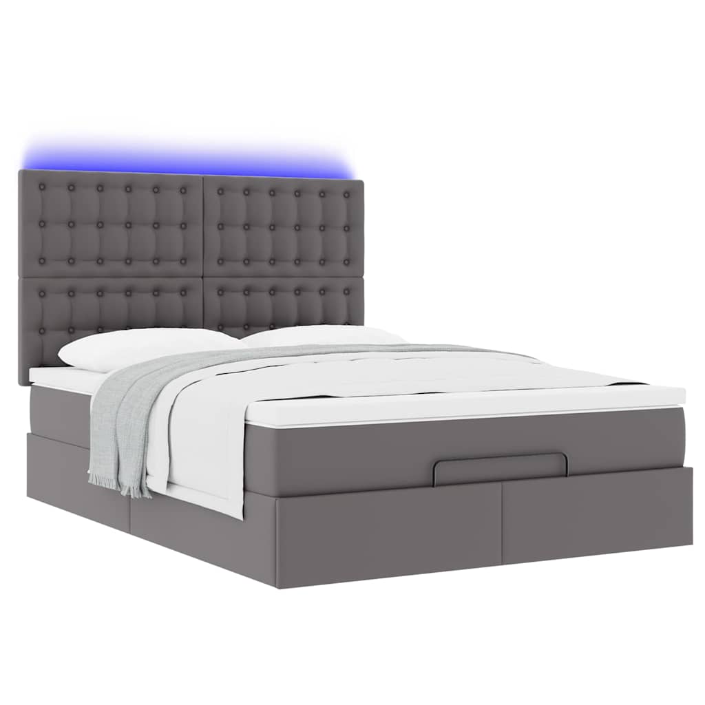 Cadre de lit ottoman avec matelas gris 140x190 cm similicuir - XIOS