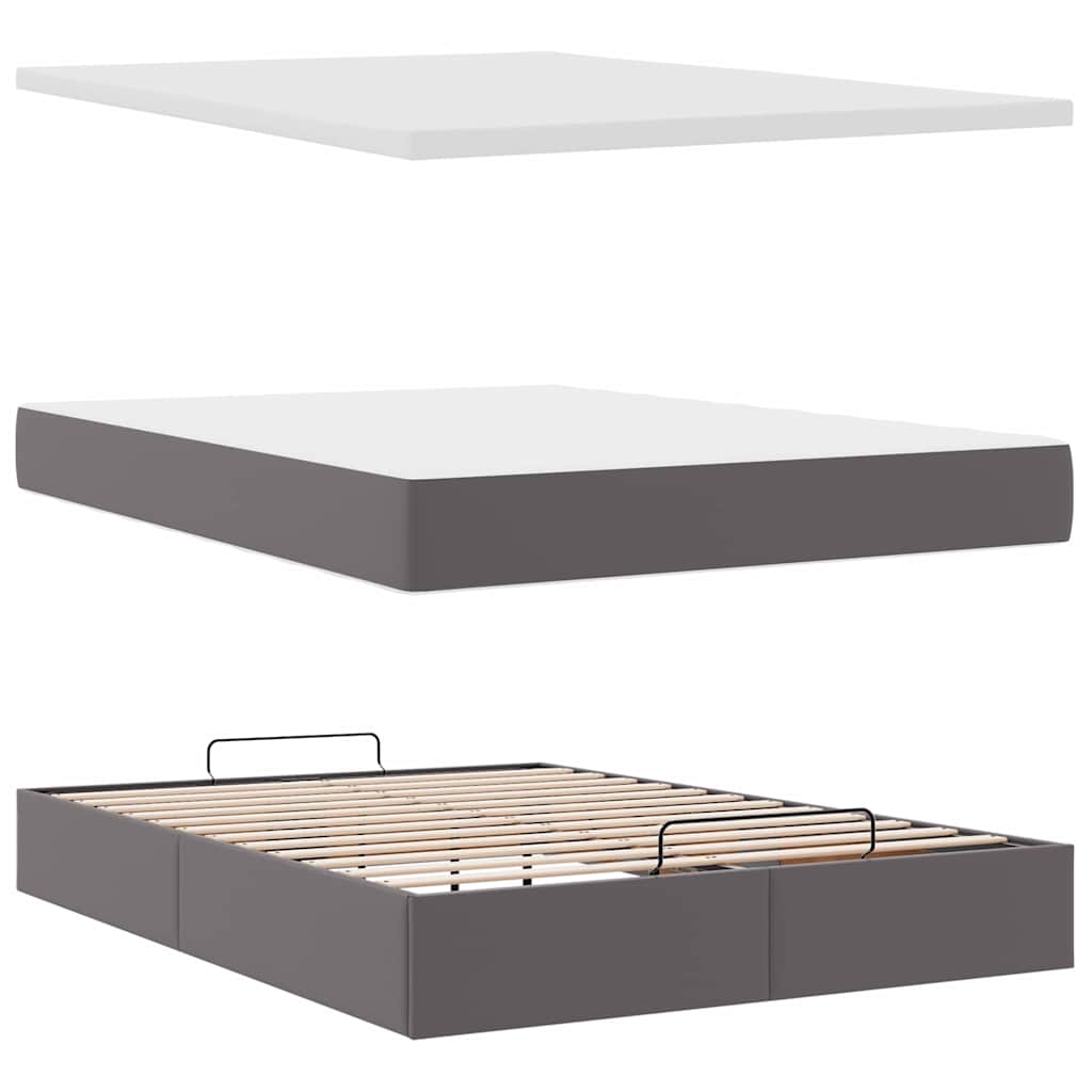 Cadre de lit ottoman avec matelas gris 140x200 cm similicuir - XIOS