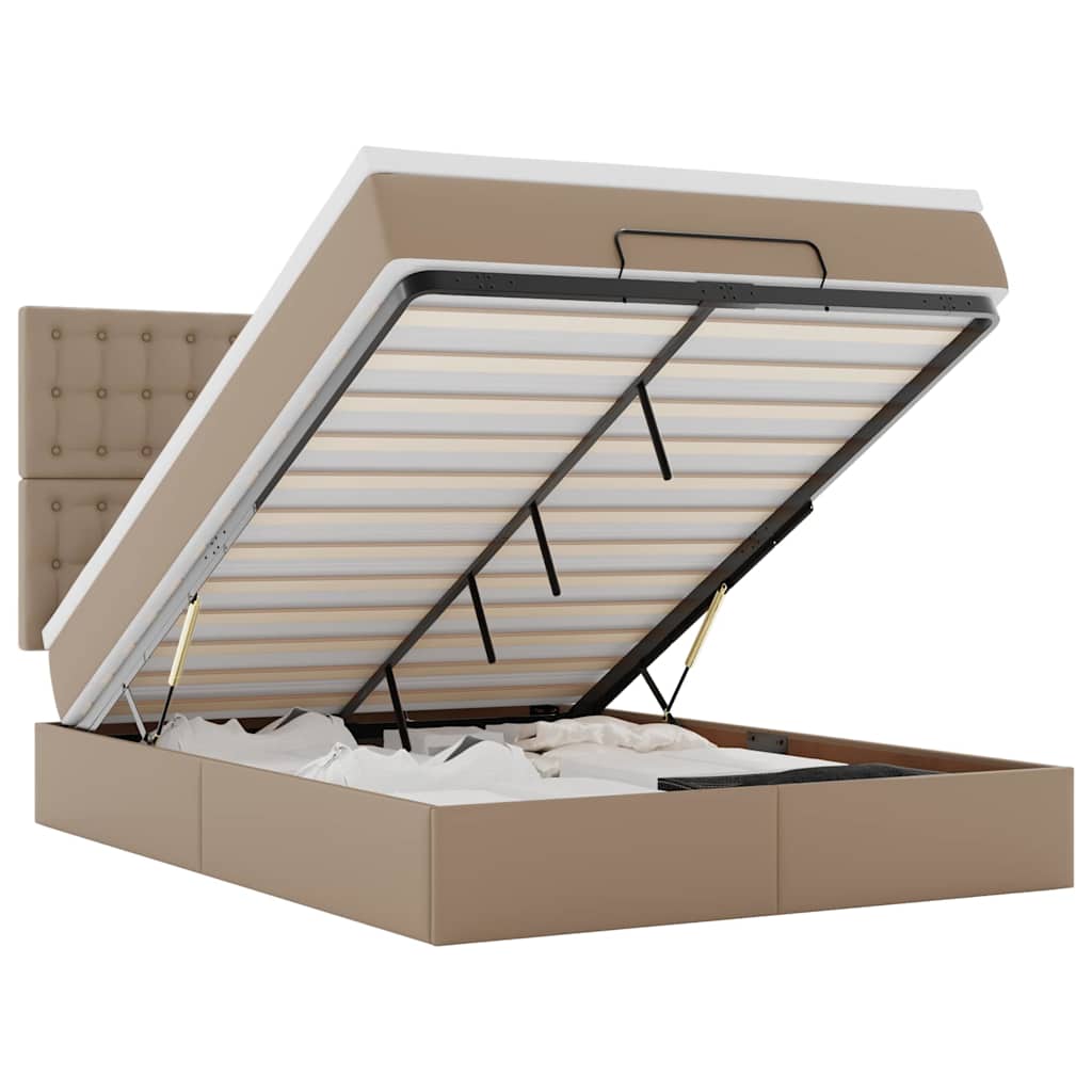 Cadre de lit ottoman et matelas cappuccino 140x200cm similicuir - XIOS