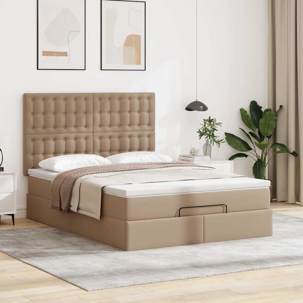 Cadre de lit ottoman et matelas cappuccino 140x200cm similicuir - XIOS