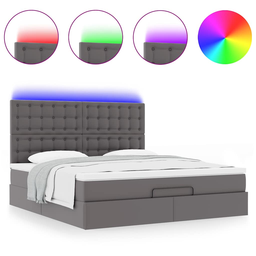 Cadre de lit ottoman avec matelas gris 160x200 cm similicuir - XIOS