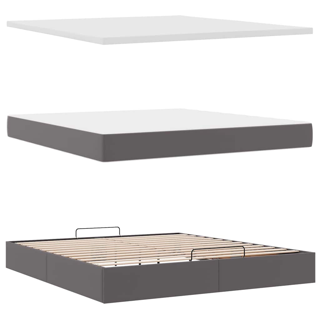 Cadre de lit ottoman avec matelas gris 160x200 cm similicuir - XIOS