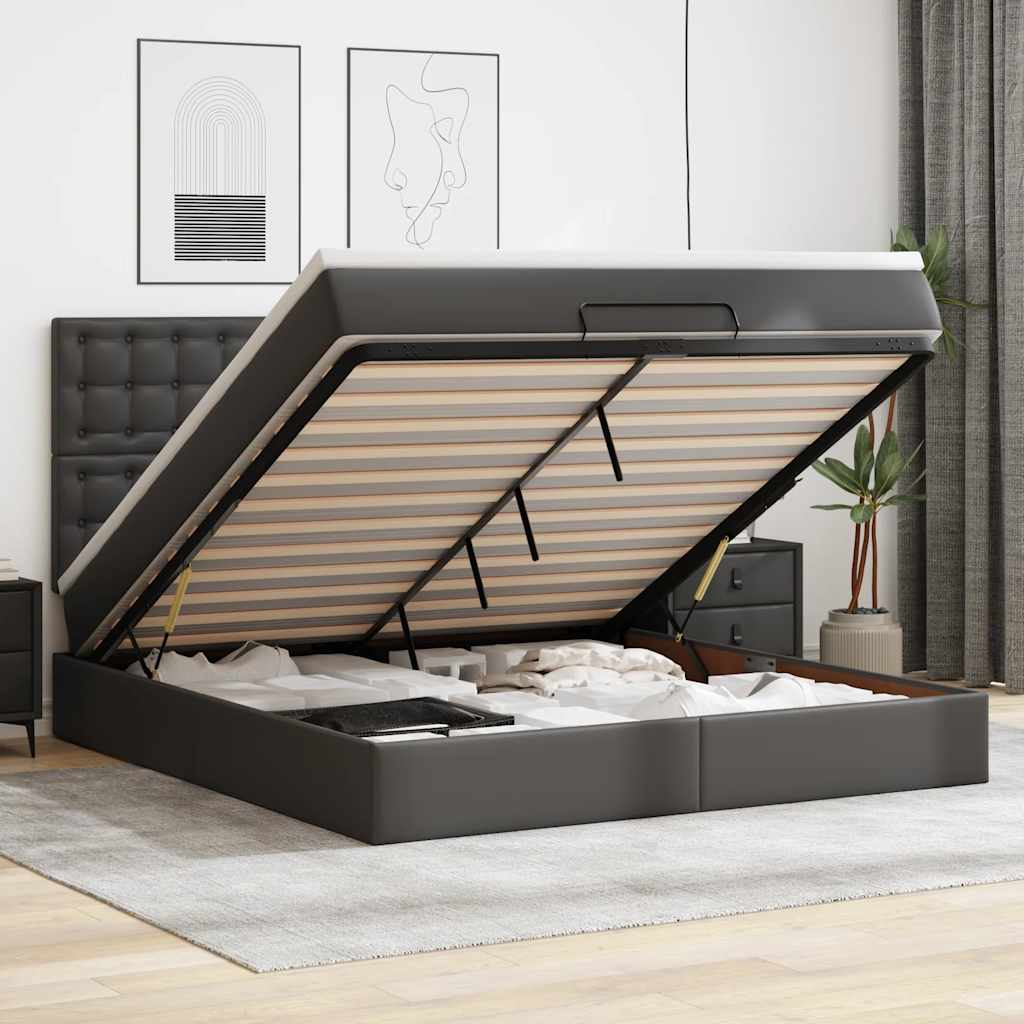 Cadre de lit ottoman avec matelas noir 180x200 cm similicuir - XIOS