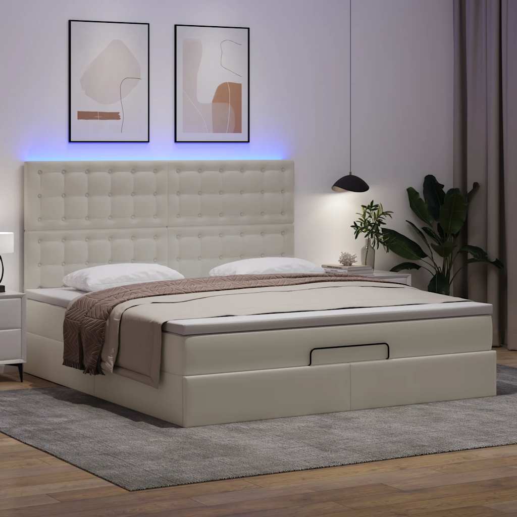 Cadre de lit ottoman avec matelas blanc 180x200 cm similicuir - XIOS