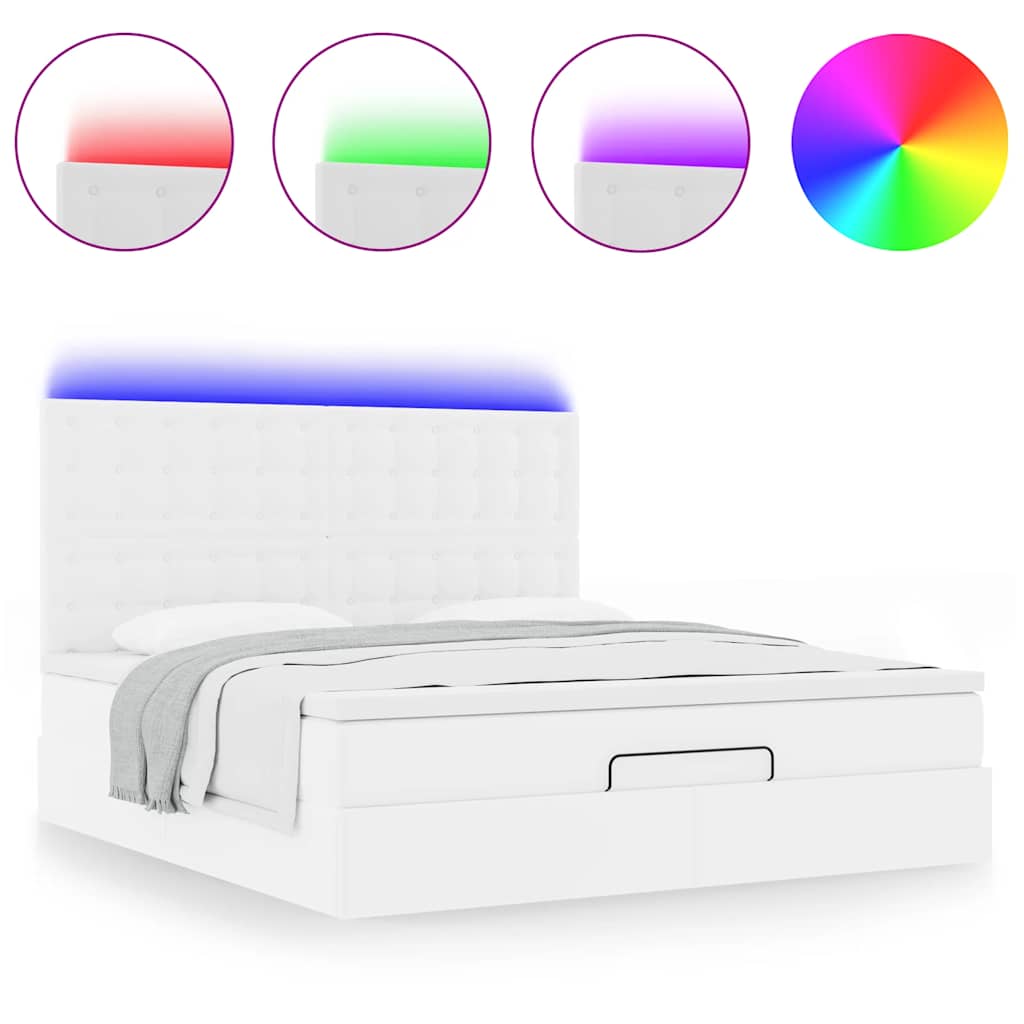Cadre de lit ottoman avec matelas blanc 180x200 cm similicuir - XIOS