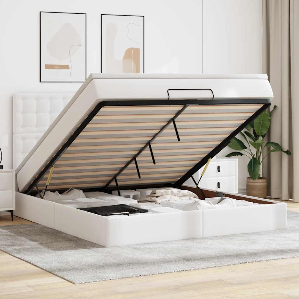 Cadre de lit ottoman avec matelas blanc 180x200 cm similicuir - XIOS