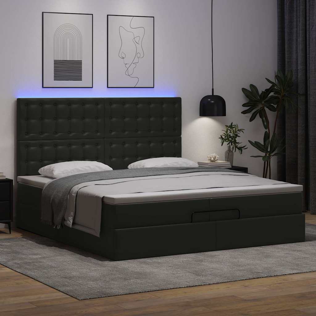 Cadre de lit ottoman avec matelas noir 200x200 cm similicuir - XIOS