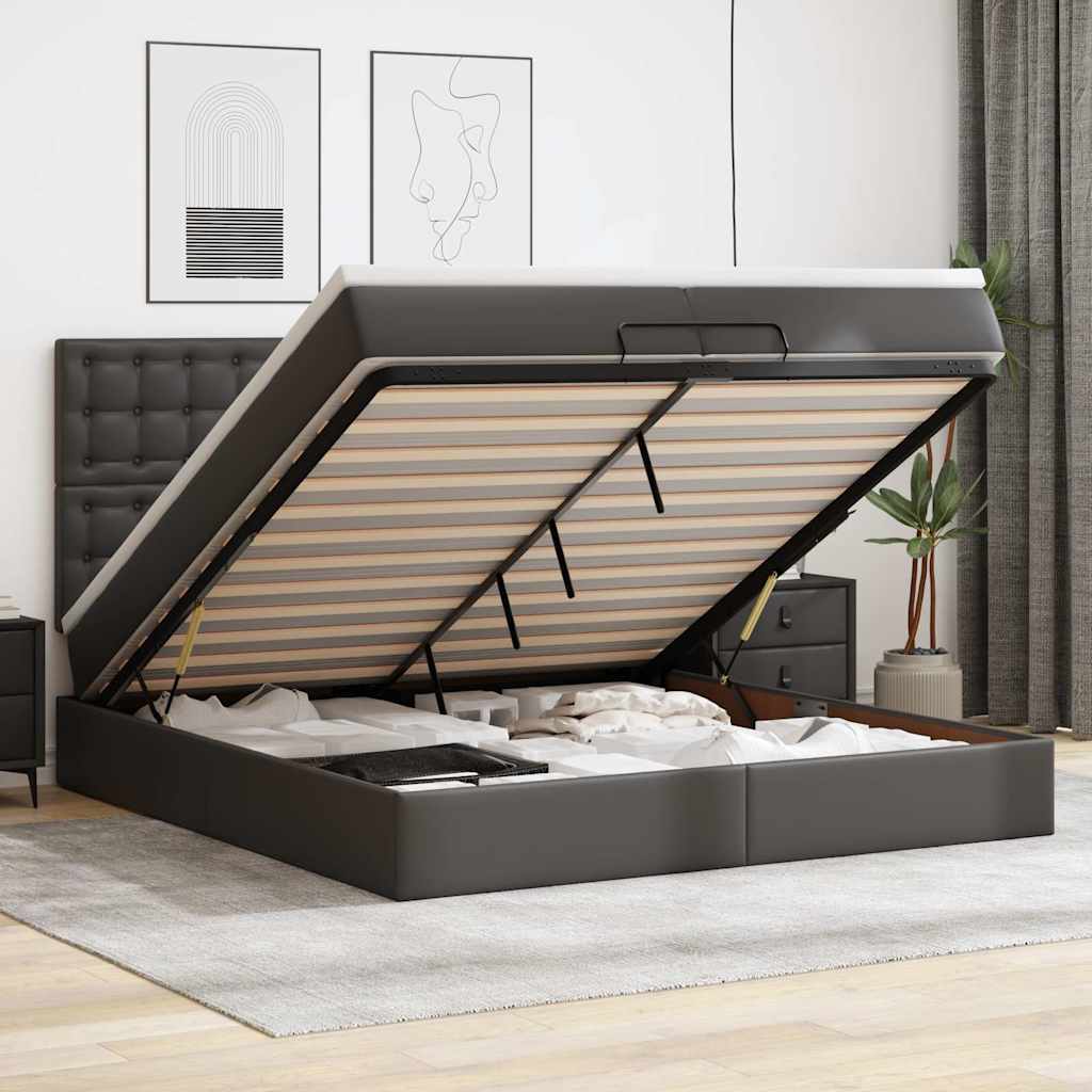 Cadre de lit ottoman avec matelas noir 200x200 cm similicuir - XIOS