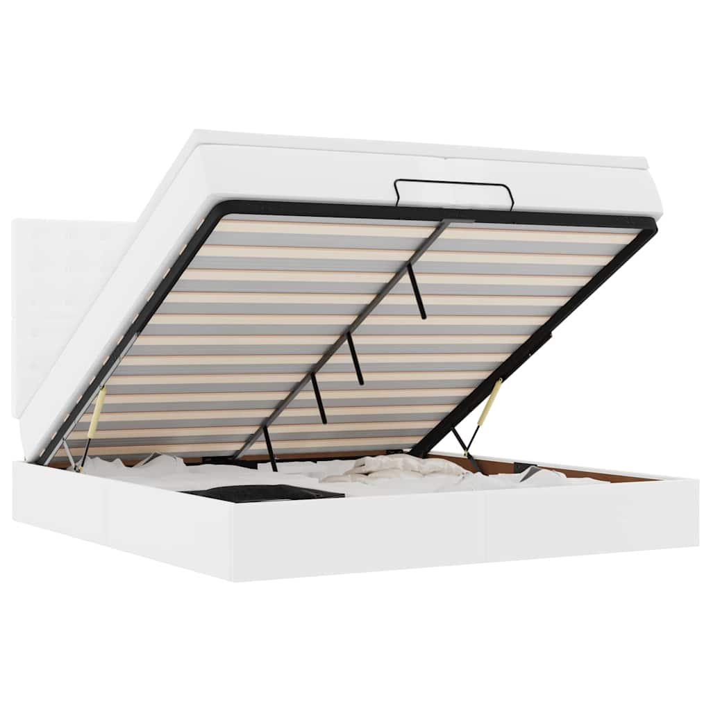 Cadre de lit ottoman avec matelas blanc 200x200 cm similicuir - XIOS