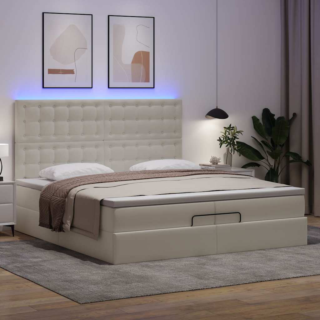 Cadre de lit ottoman avec matelas blanc 200x200 cm similicuir - XIOS