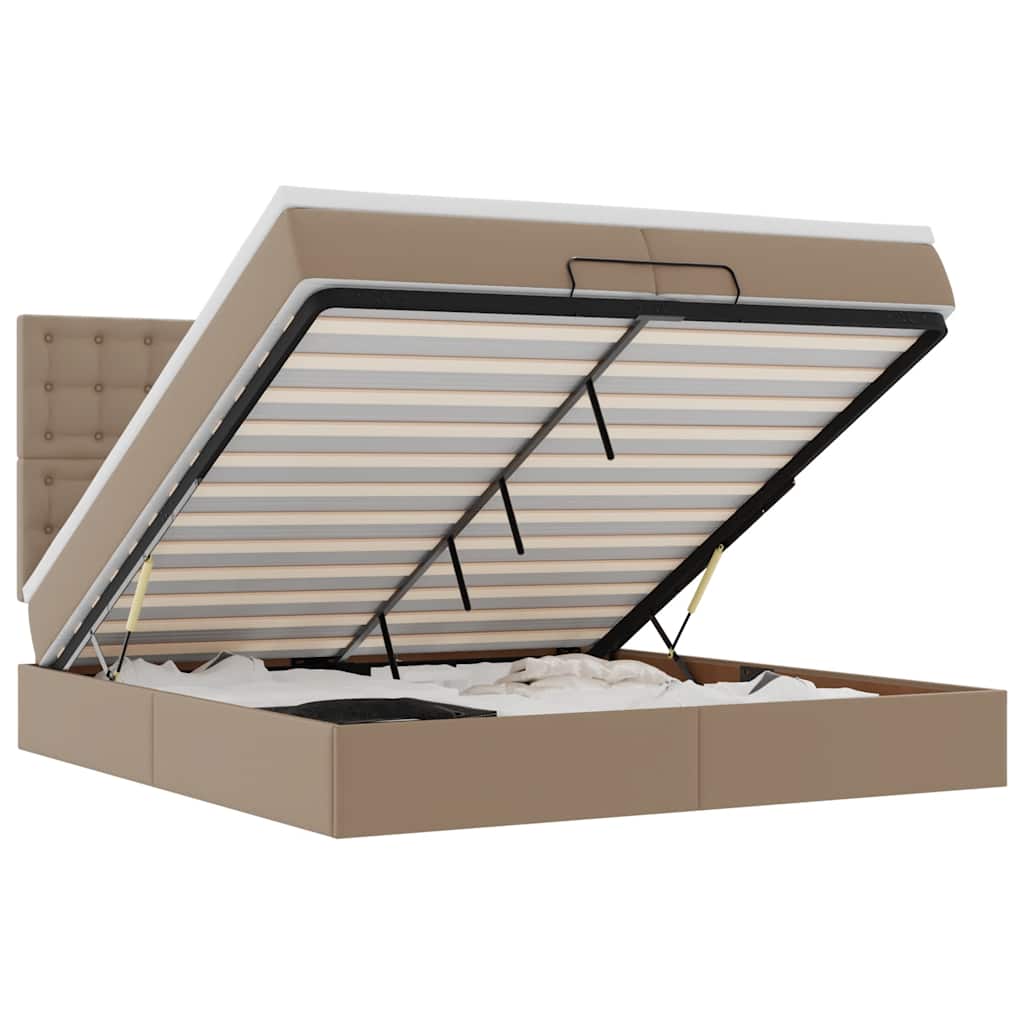 Cadre de lit ottoman et matelas cappuccino 200x200cm similicuir - XIOS