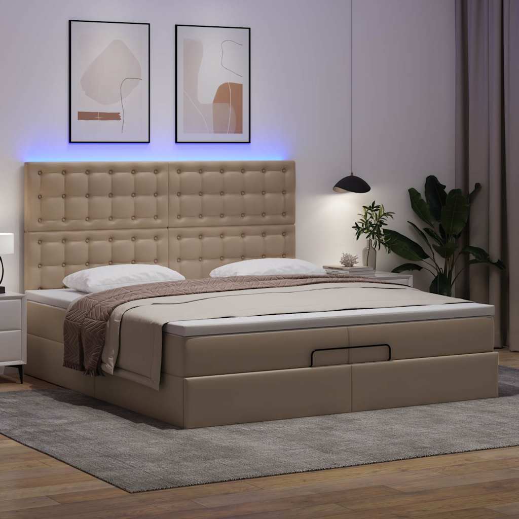 Cadre de lit ottoman et matelas cappuccino 200x200cm similicuir - XIOS