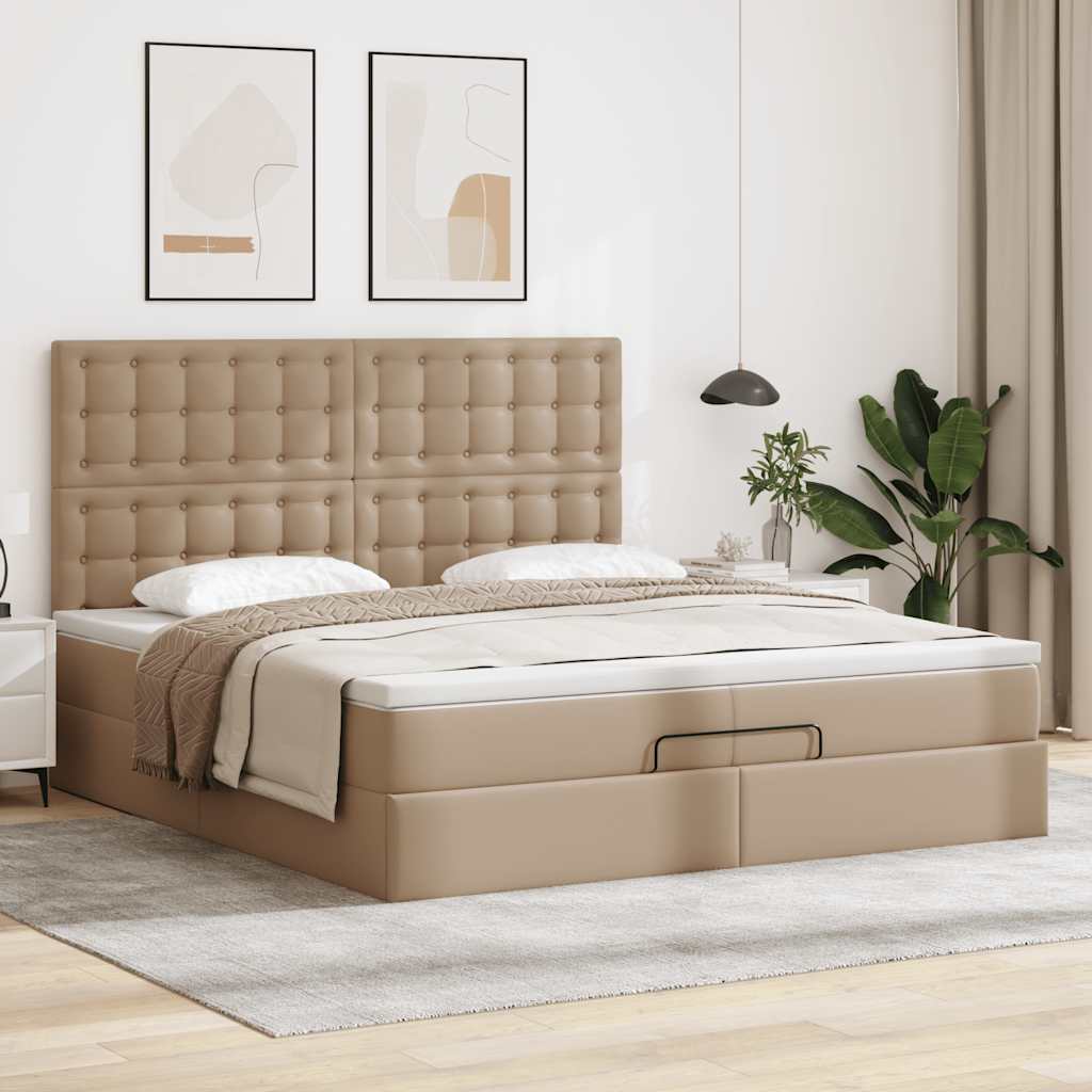 Cadre de lit ottoman et matelas cappuccino 200x200cm similicuir - XIOS
