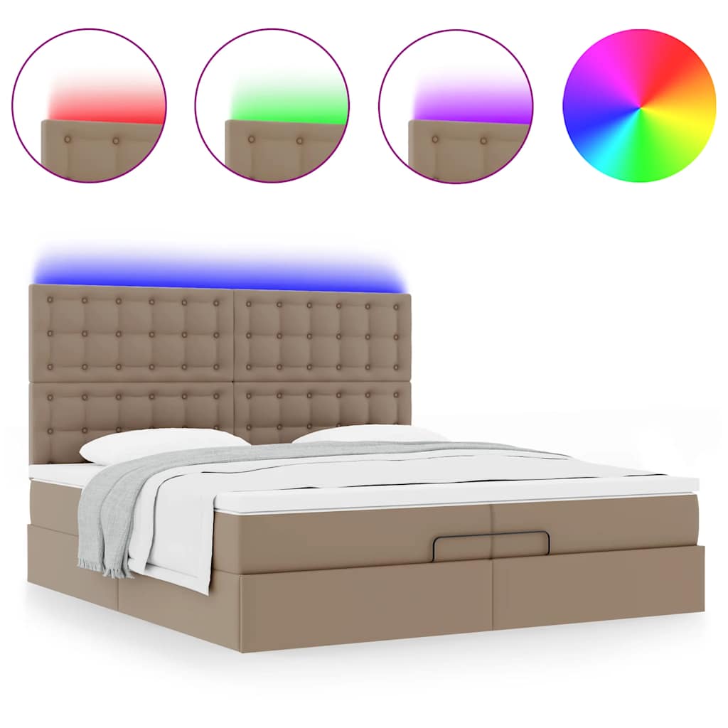 Cadre de lit ottoman et matelas cappuccino 200x200cm similicuir - XIOS