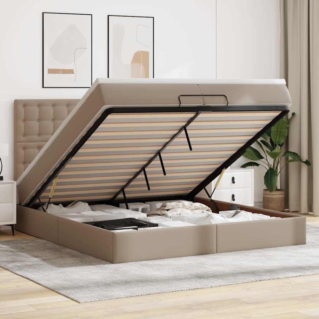 Cadre de lit ottoman et matelas cappuccino 200x200cm similicuir - XIOS