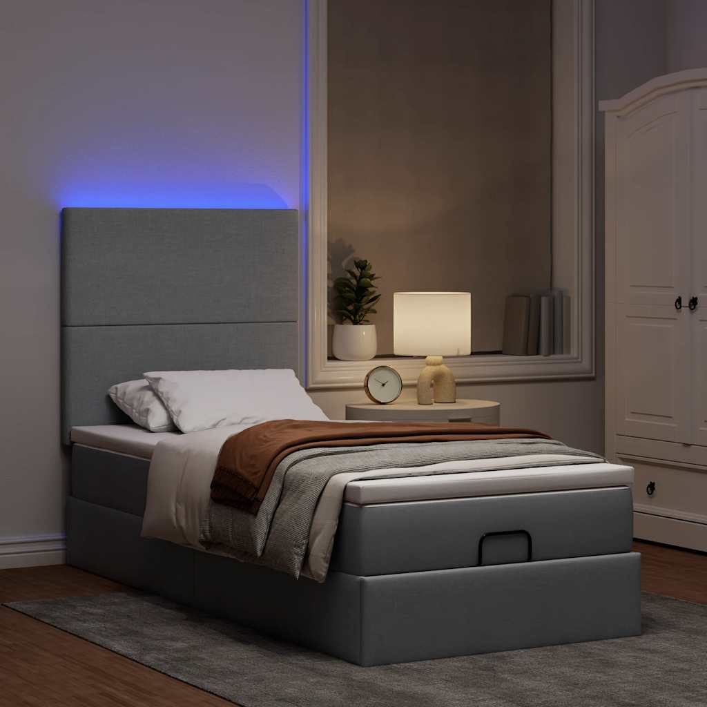 Lit ottoman avec matelas et LED Gris clair 80x200cm tissu - XIOS
