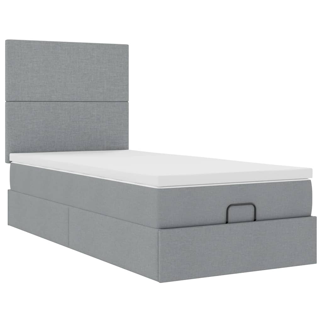 Lit ottoman avec matelas et LED Gris clair 80x200cm tissu - XIOS