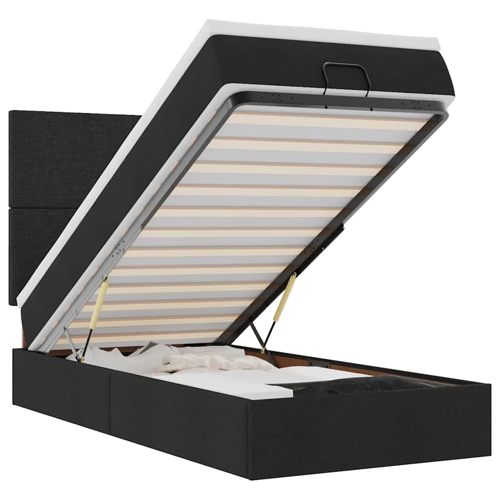 Lit ottoman avec matelas et LED noir 80x200cm tissu - XIOS