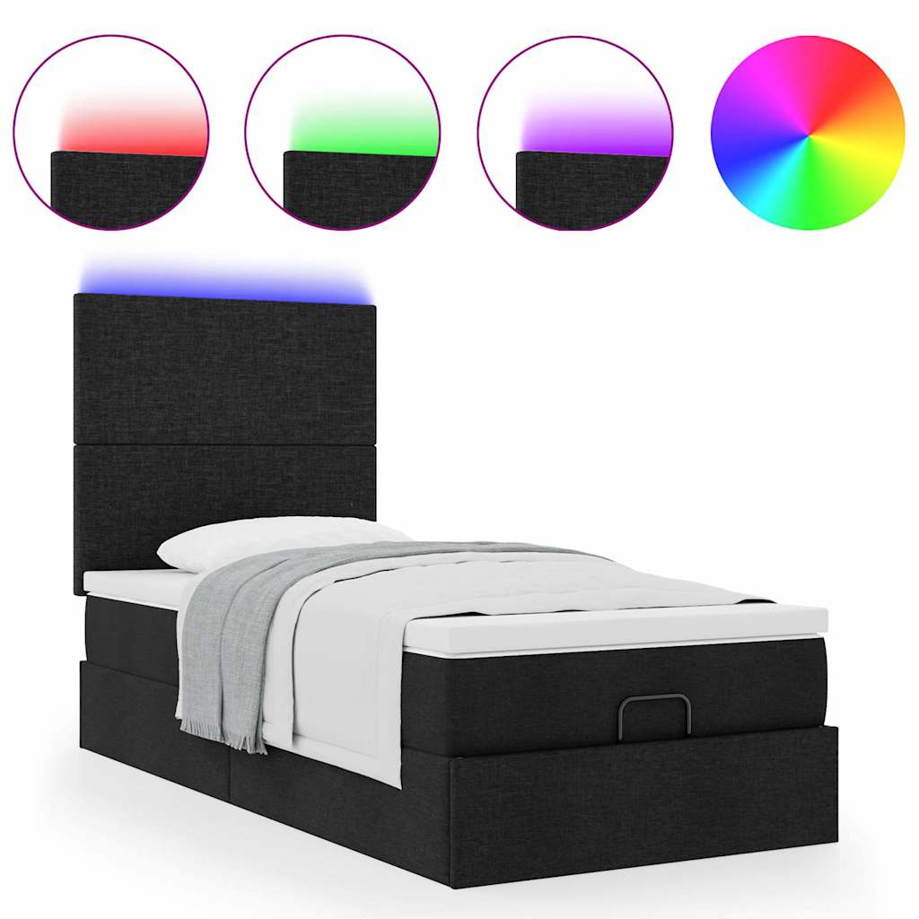 Lit ottoman avec matelas et LED noir 80x200cm tissu - XIOS
