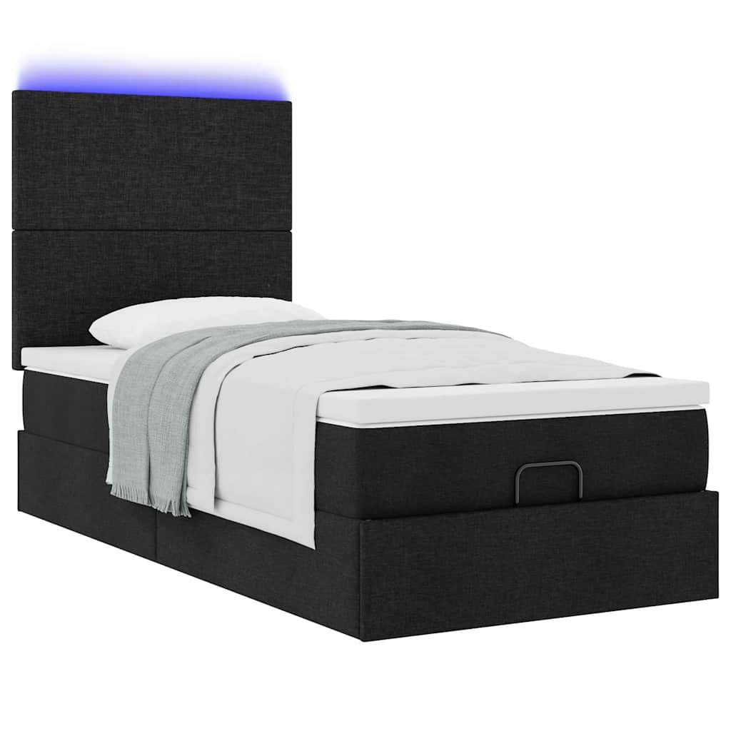Lit ottoman avec matelas et LED noir 80x200cm tissu - XIOS