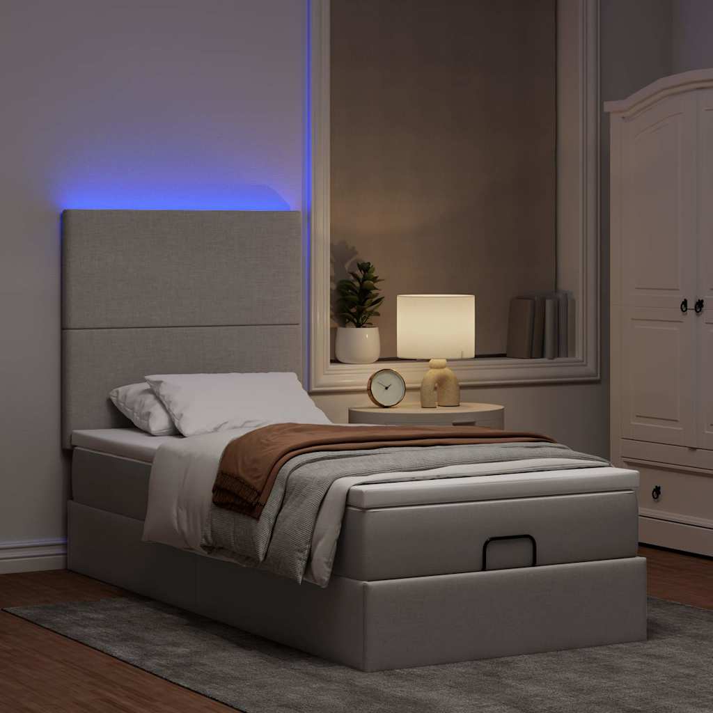 Cadre de lit ottoman avec matelas taupe 80x200 cm tissu - XIOS