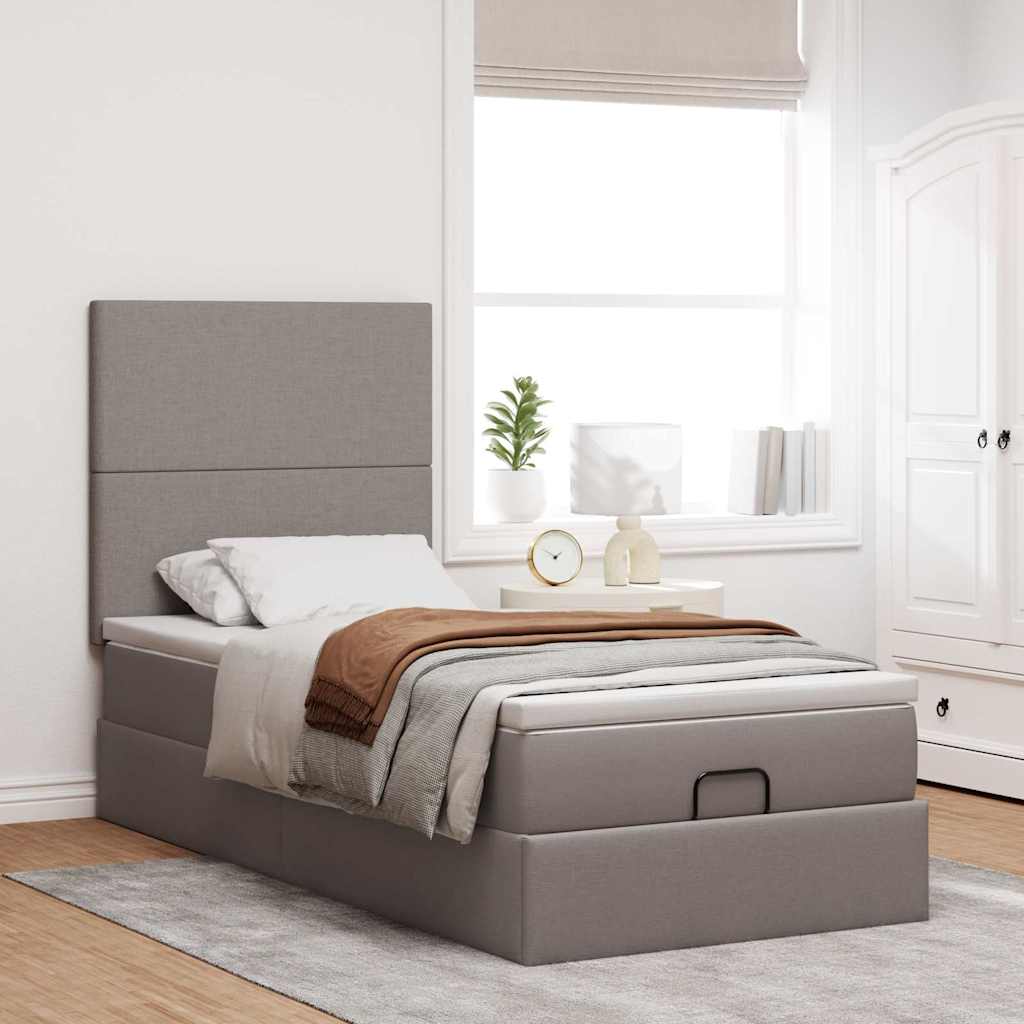 Cadre de lit ottoman avec matelas taupe 80x200 cm tissu - XIOS