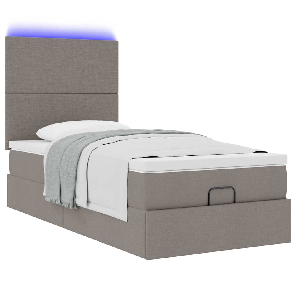 Cadre de lit ottoman avec matelas taupe 80x200 cm tissu - XIOS