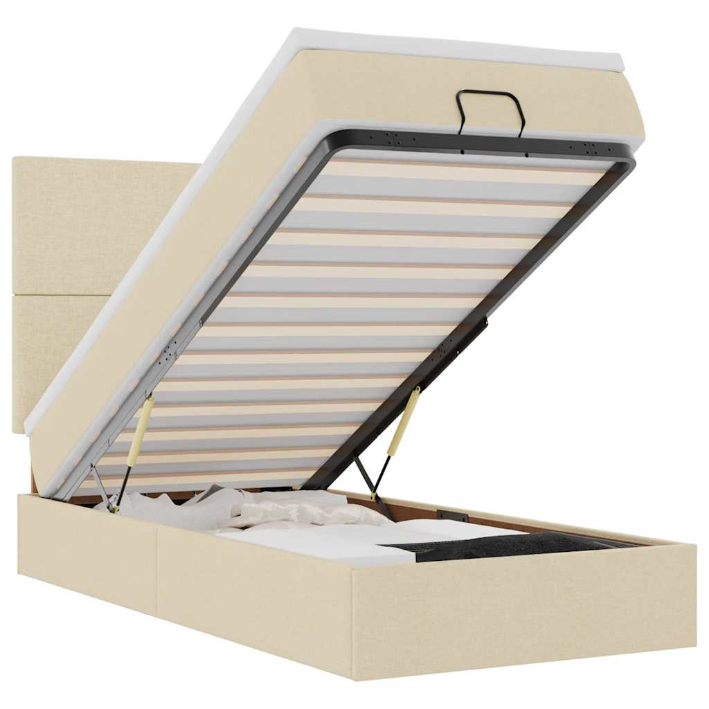 Cadre de lit ottoman avec matelas crème 80x200 cm tissu