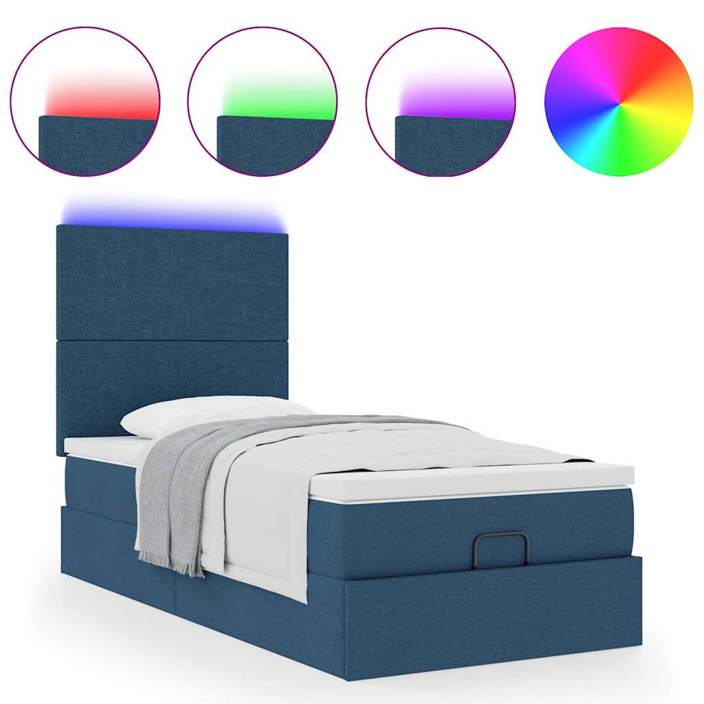 Cadre de lit ottoman avec matelas bleu 80x200 cm tissu - XIOS