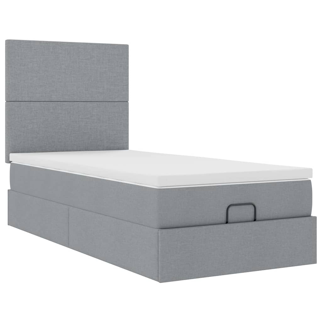 Cadre de lit ottoman et matelas gris clair 90x190 cm tissu - XIOS