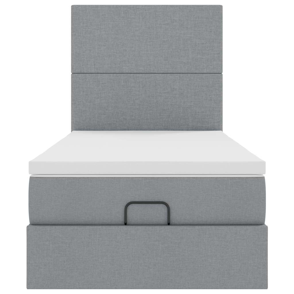 Cadre de lit ottoman et matelas gris clair 90x190 cm tissu - XIOS