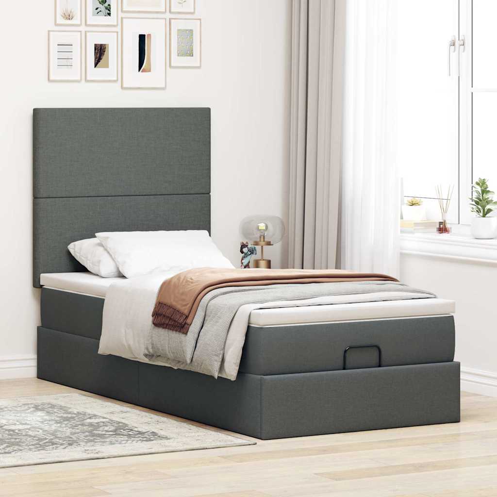 Cadre de lit ottoman avec matelas gris foncé 90x190 cm tissu - XIOS