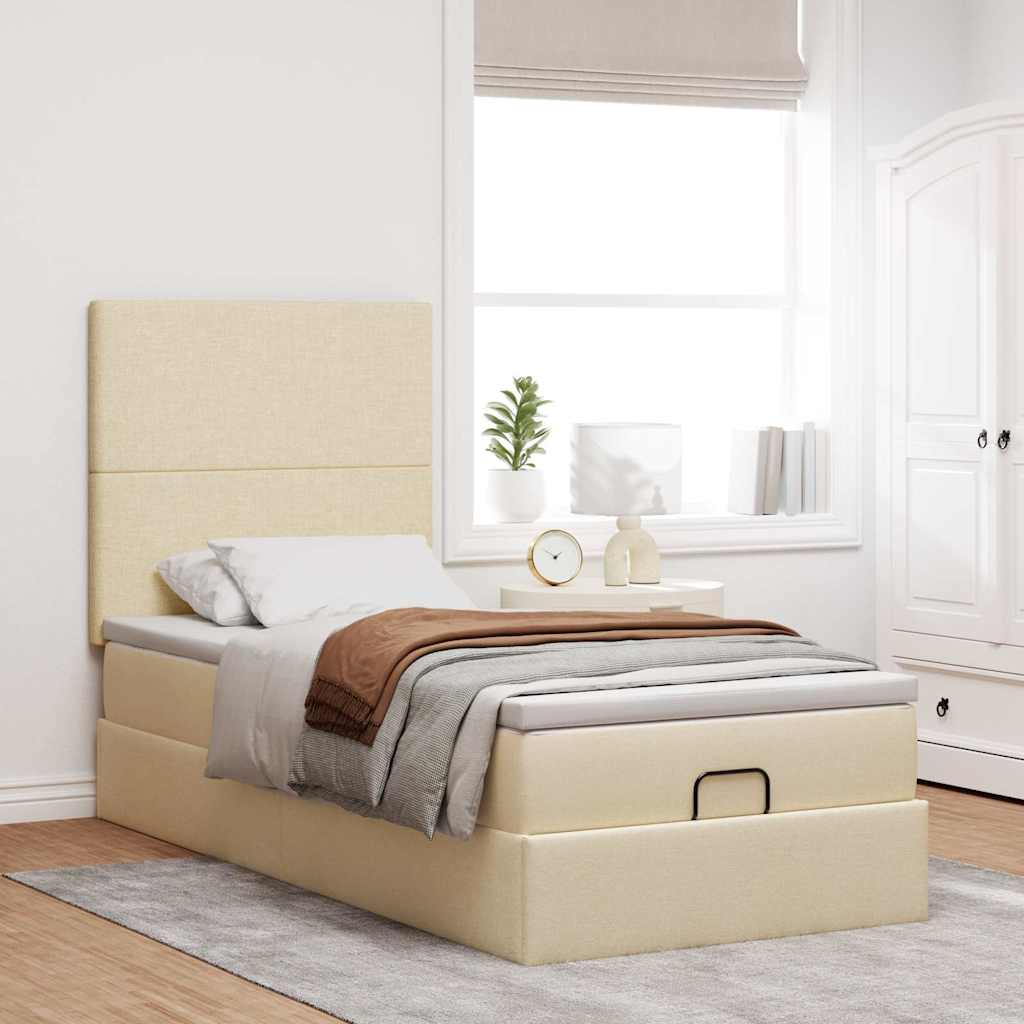 Cadre de lit ottoman avec matelas crème 90x190 cm tissu - XIOS