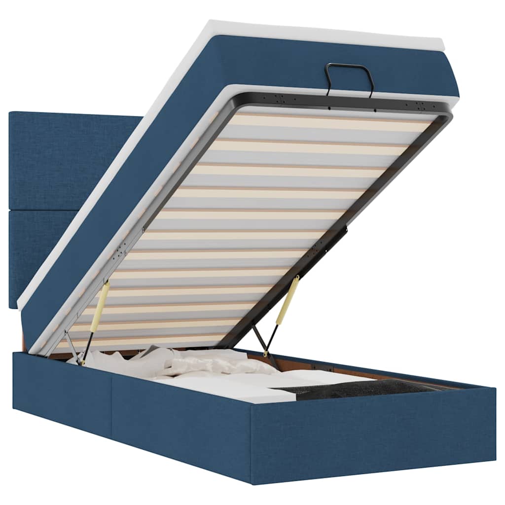 Lit ottoman avec matelas et LED Bleu 90x200 cm Tissu - XIOS