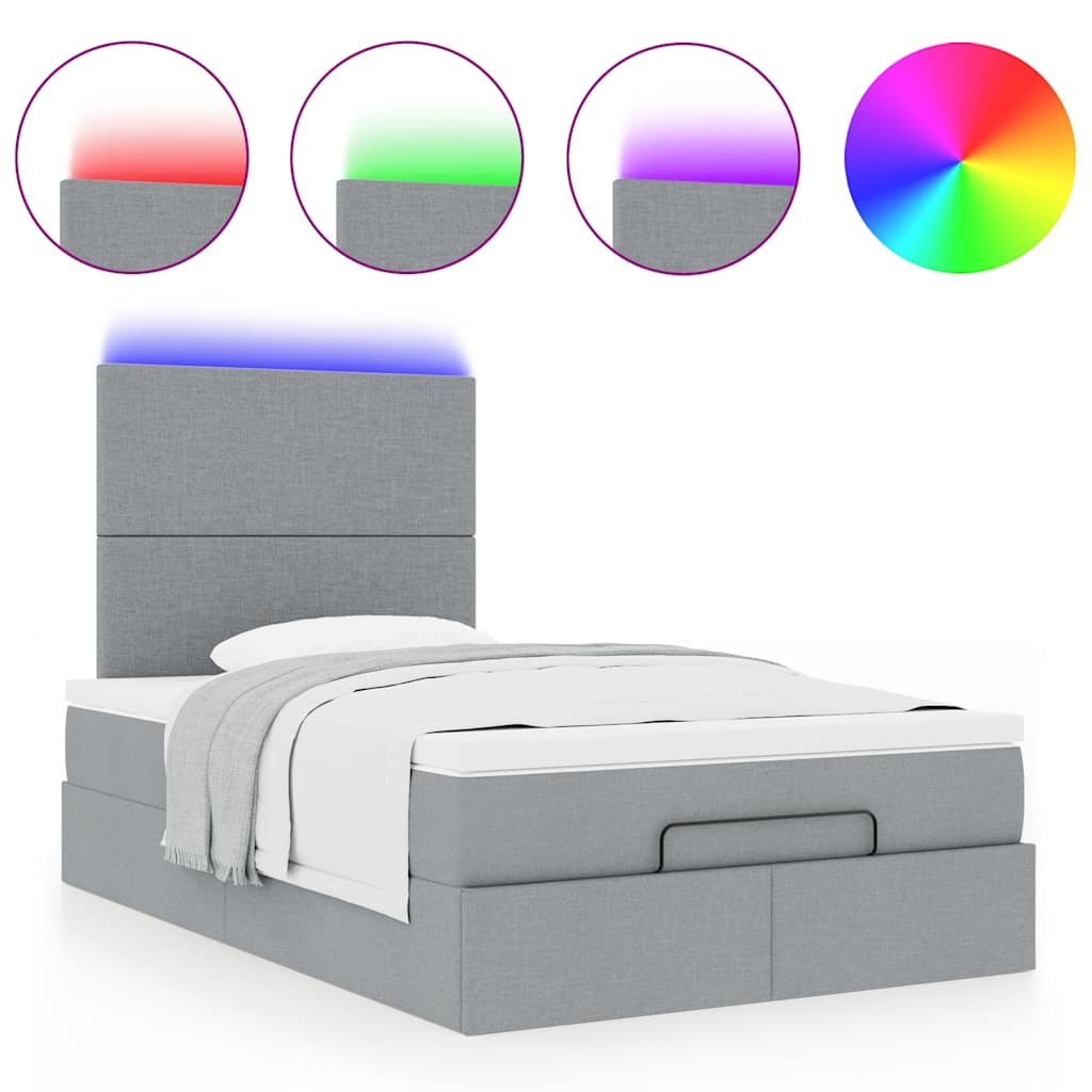 Cadre de lit ottoman avec matelas gris clair 120x190 cm tissu - XIOS