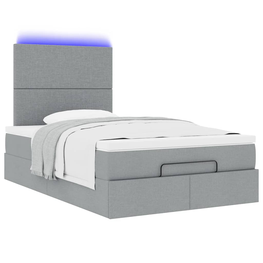 Cadre de lit ottoman avec matelas gris clair 120x190 cm tissu - XIOS