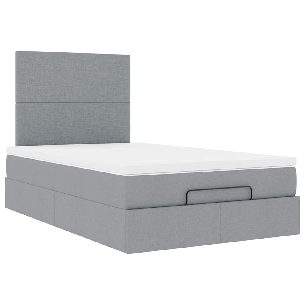 Cadre de lit ottoman avec matelas gris clair 120x190 cm tissu - XIOS