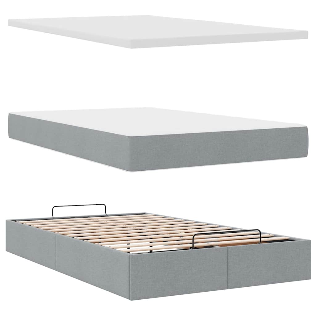 Cadre de lit ottoman avec matelas gris clair 120x190 cm tissu - XIOS
