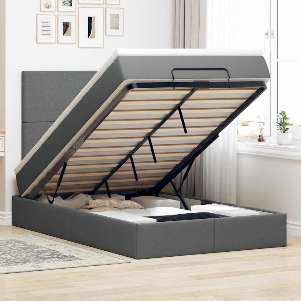 Cadre de lit ottoman avec matelas gris foncé 120x190 cm tissu - XIOS