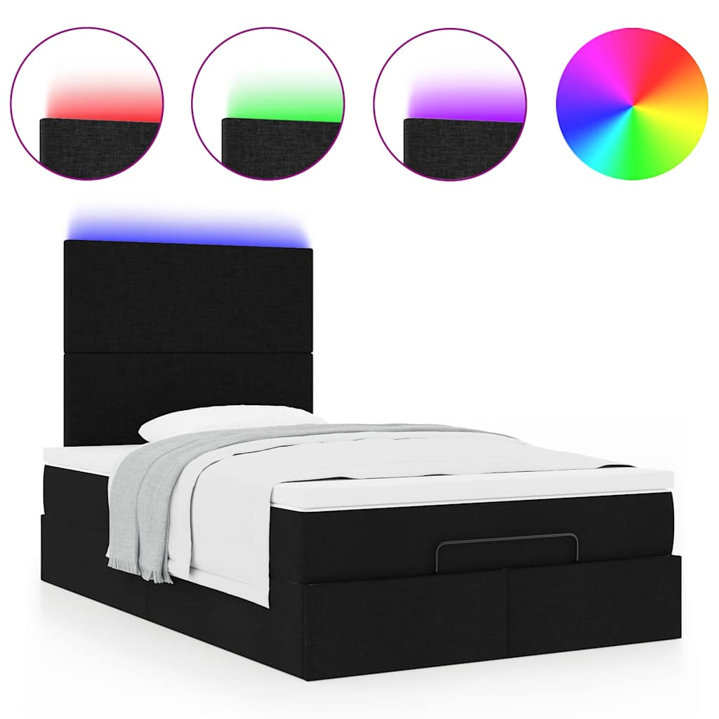 Cadre de lit ottoman avec matelas noir 120x190 cm tissu - XIOS