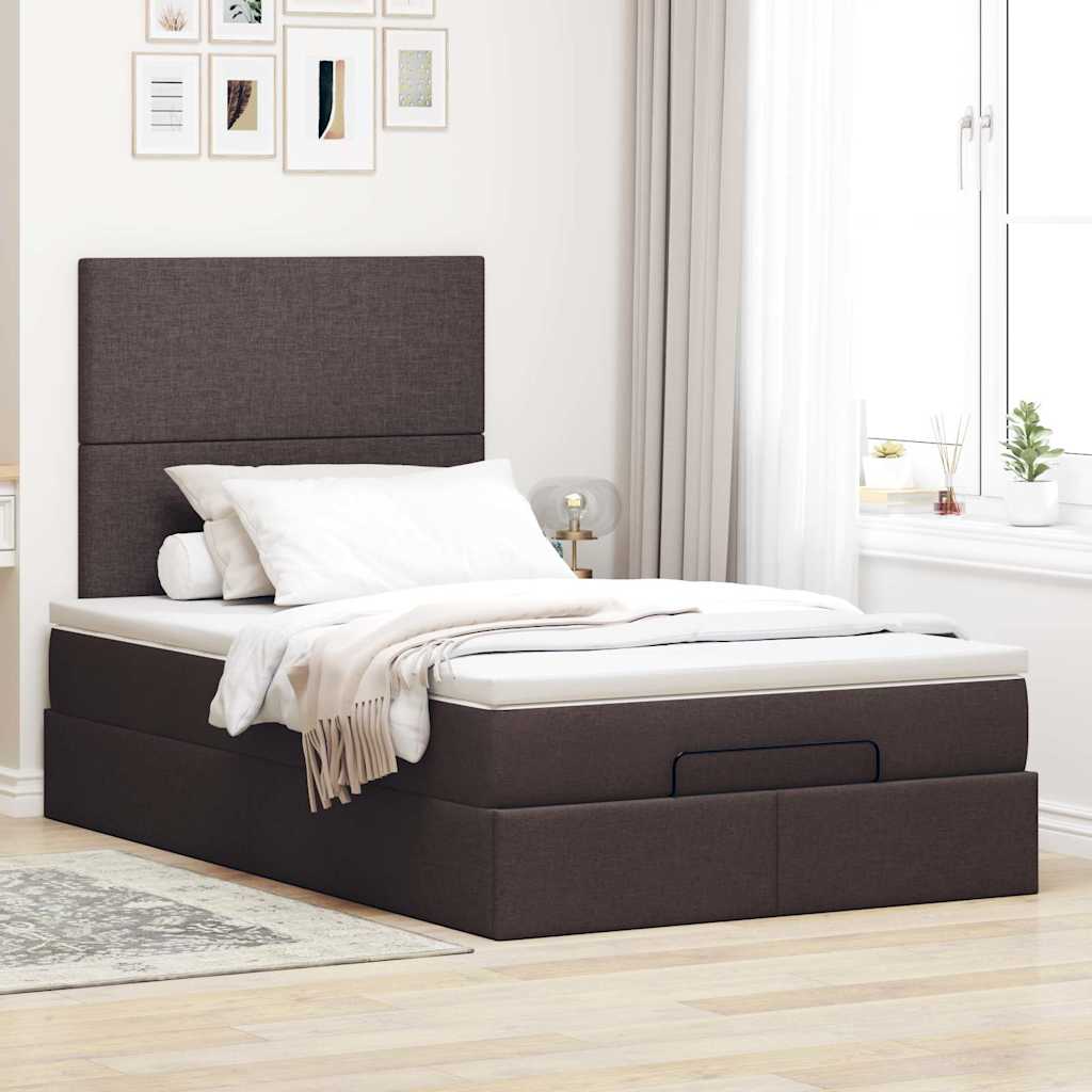 Cadre de lit ottoman avec matelas marron foncé 120x190 cm tissu - XIOS