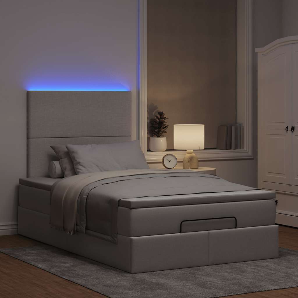 Cadre de lit ottoman avec matelas taupe 120x190 cm tissu - XIOS