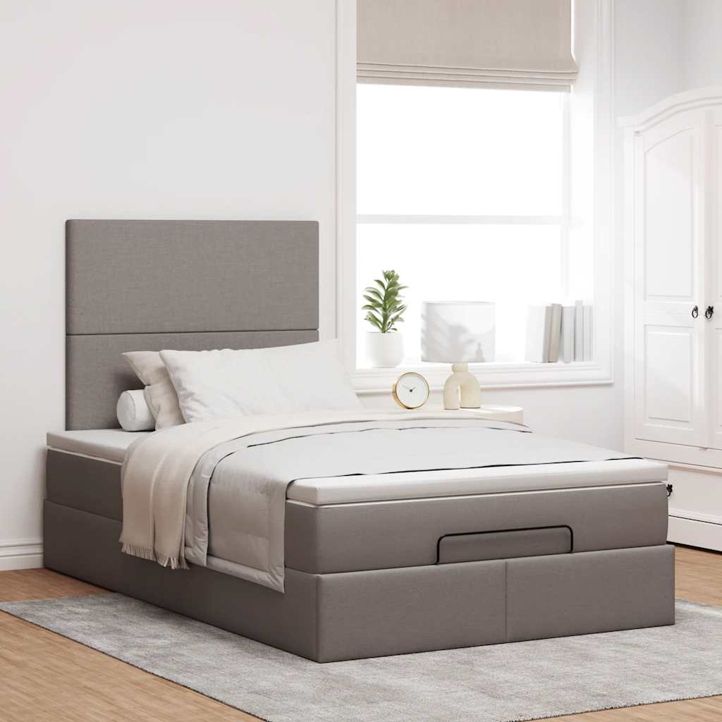 Cadre de lit ottoman avec matelas taupe 120x190 cm tissu - XIOS