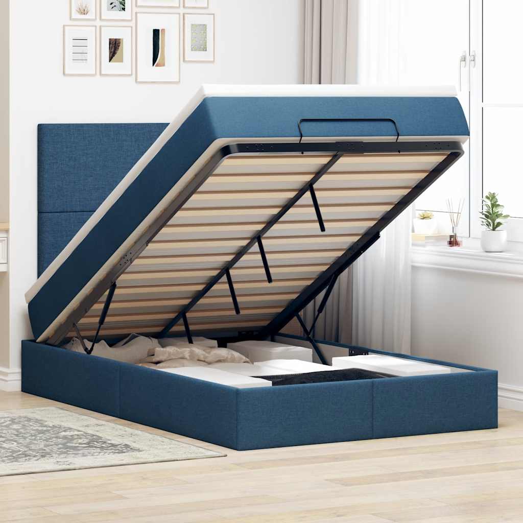 Cadre de lit ottoman avec matelas bleu 120x190 cm tissu - XIOS