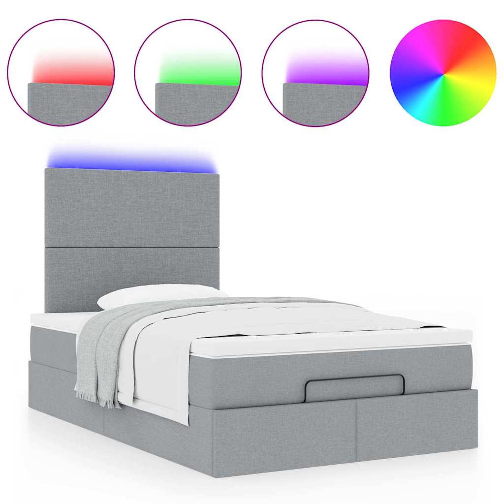 Cadre de lit ottoman et matelas gris clair 120x200 cm tissu - XIOS