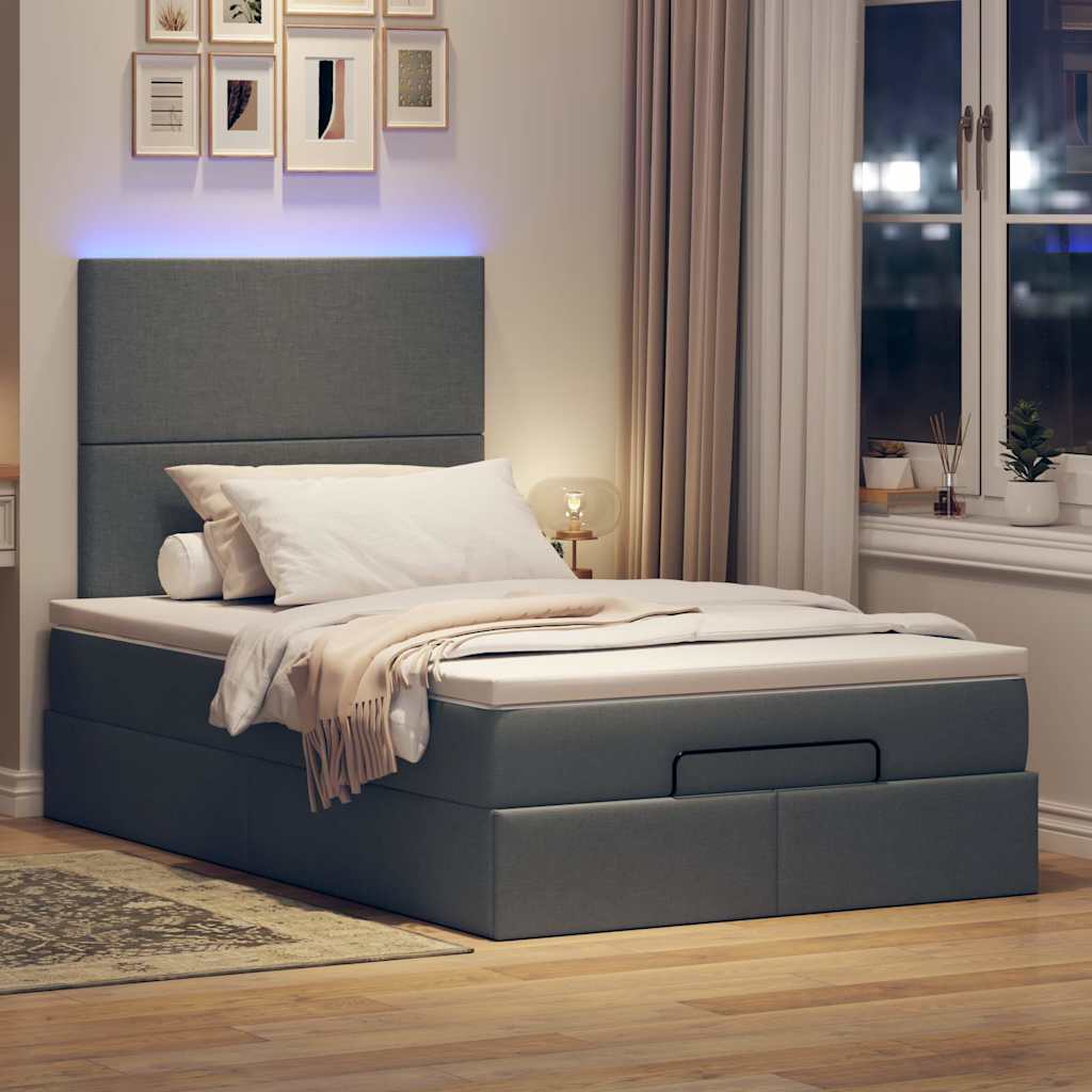 Cadre de lit ottoman avec matelas gris foncé 120x200cm tissu - XIOS