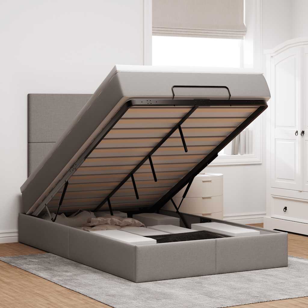 Cadre de lit ottoman avec matelas taupe 120x200 cm tissu - XIOS