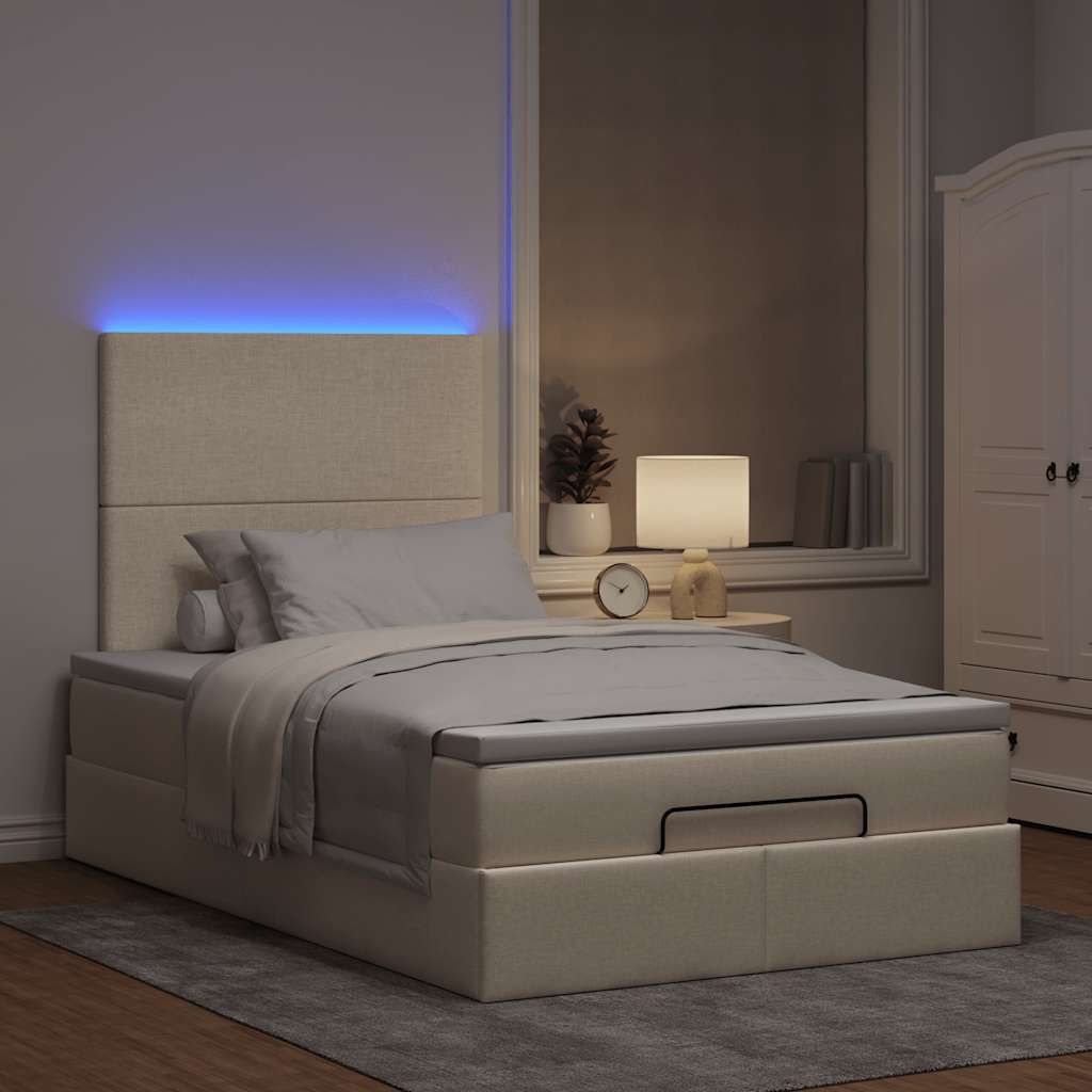 Cadre de lit ottoman avec matelas crème 120x200cm tissu - XIOS
