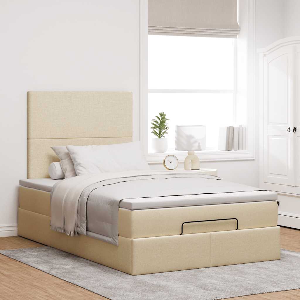Cadre de lit ottoman avec matelas crème 120x200cm tissu - XIOS